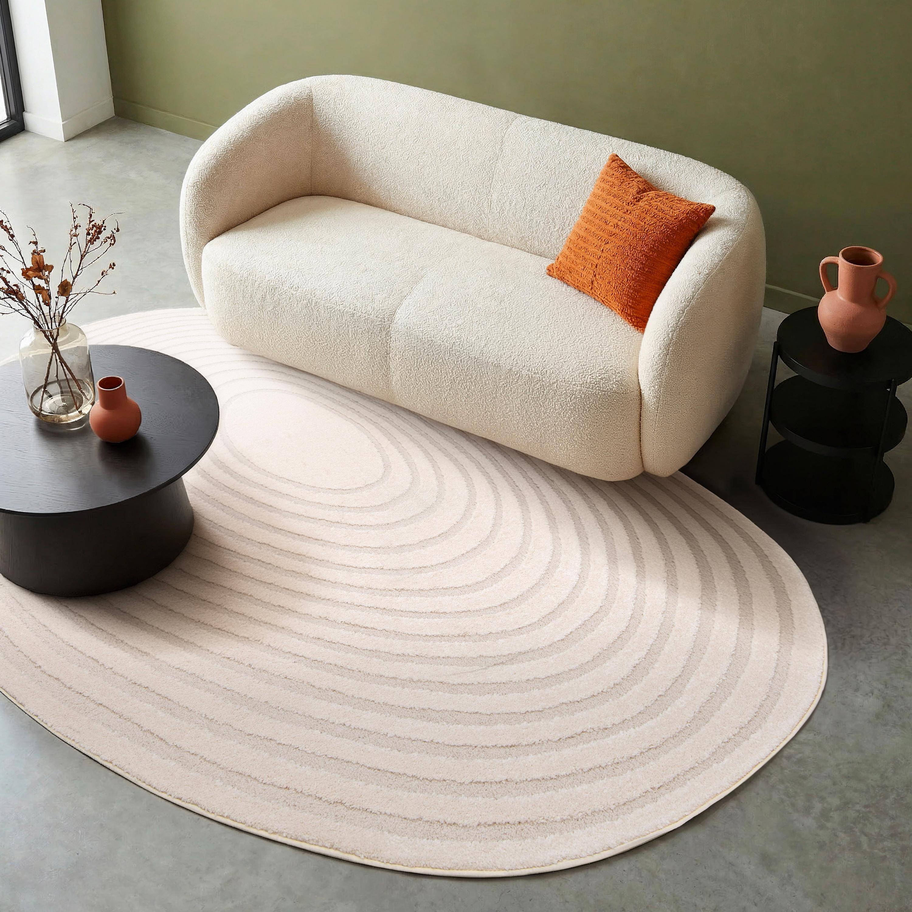 Amanda - Alfombra interior shaggy guijarro diseño circular beige