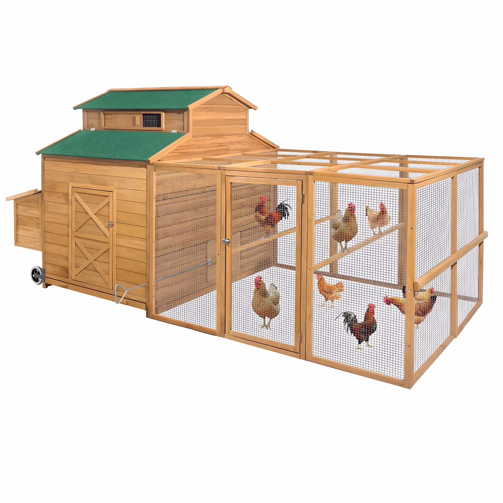 Chicken Coop for 6-10 Chickens, 112" Extal Large Chicken Coops, with Chicken Run & Nesting Box & Secure Enclosure, Outdoor Wooden Hen House Hutch for Rabbit, Poultry Pet, Duck - Image 3