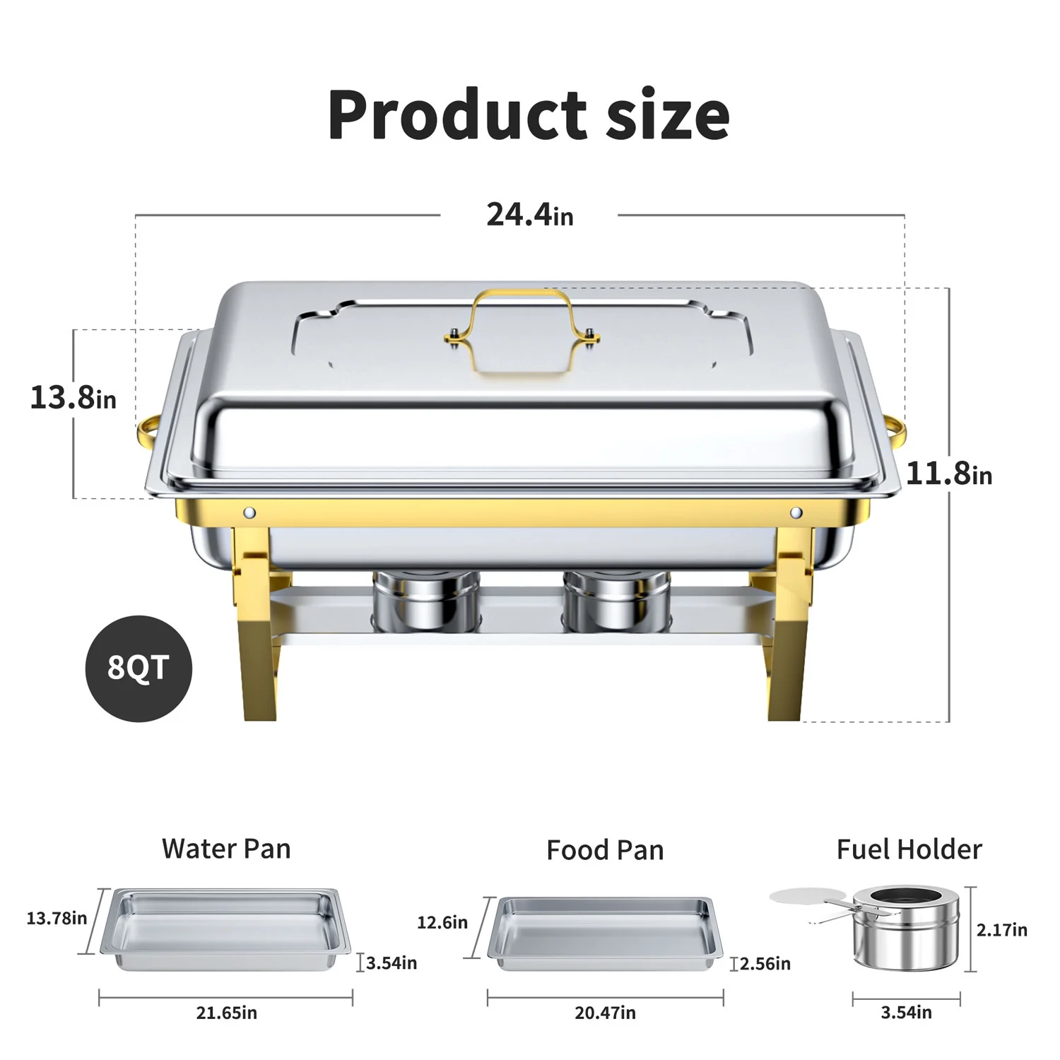 Chafing Dish Buffet Set 4 Pack: TINANA 8QT Stainless Steel Chafing Dishes for Buffet, Chafers and Buffet Warmers Sets for Parties, Events, Wedding, Camping, Dinner-Gold - Image 5