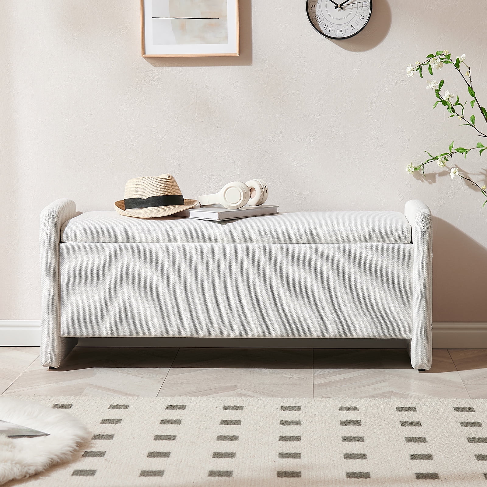 Pinmoco 44" Storage Ottoman Bench, Upholstered Entryway Bench with Storage End of Bed Bench for Bedroom& Living Room, Corduroy Gray - Image 20