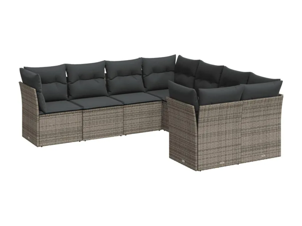 Set de sofás de jardín 8 piezas con cojines de ratán sintético gris TB4910608