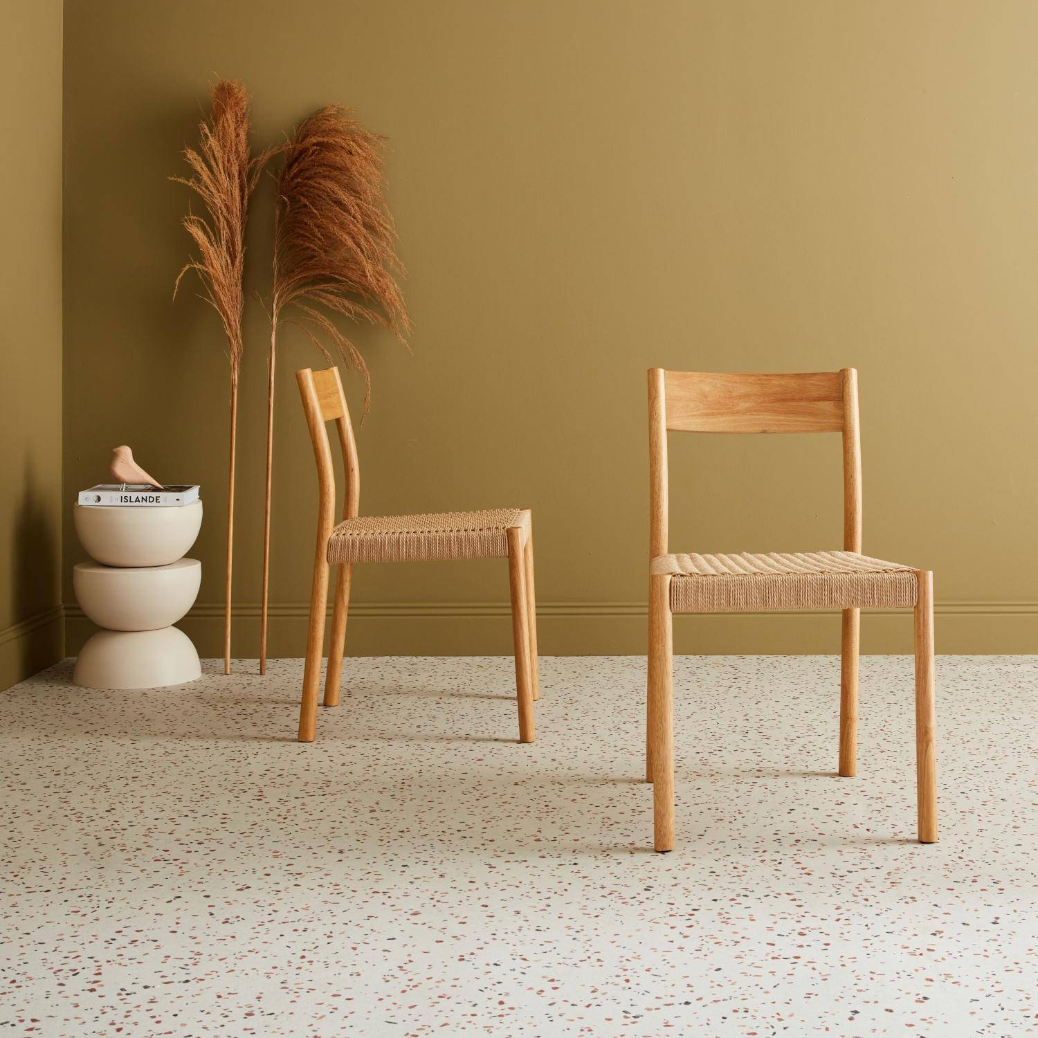 Ella - Silla de madera y cuerda, set de 2