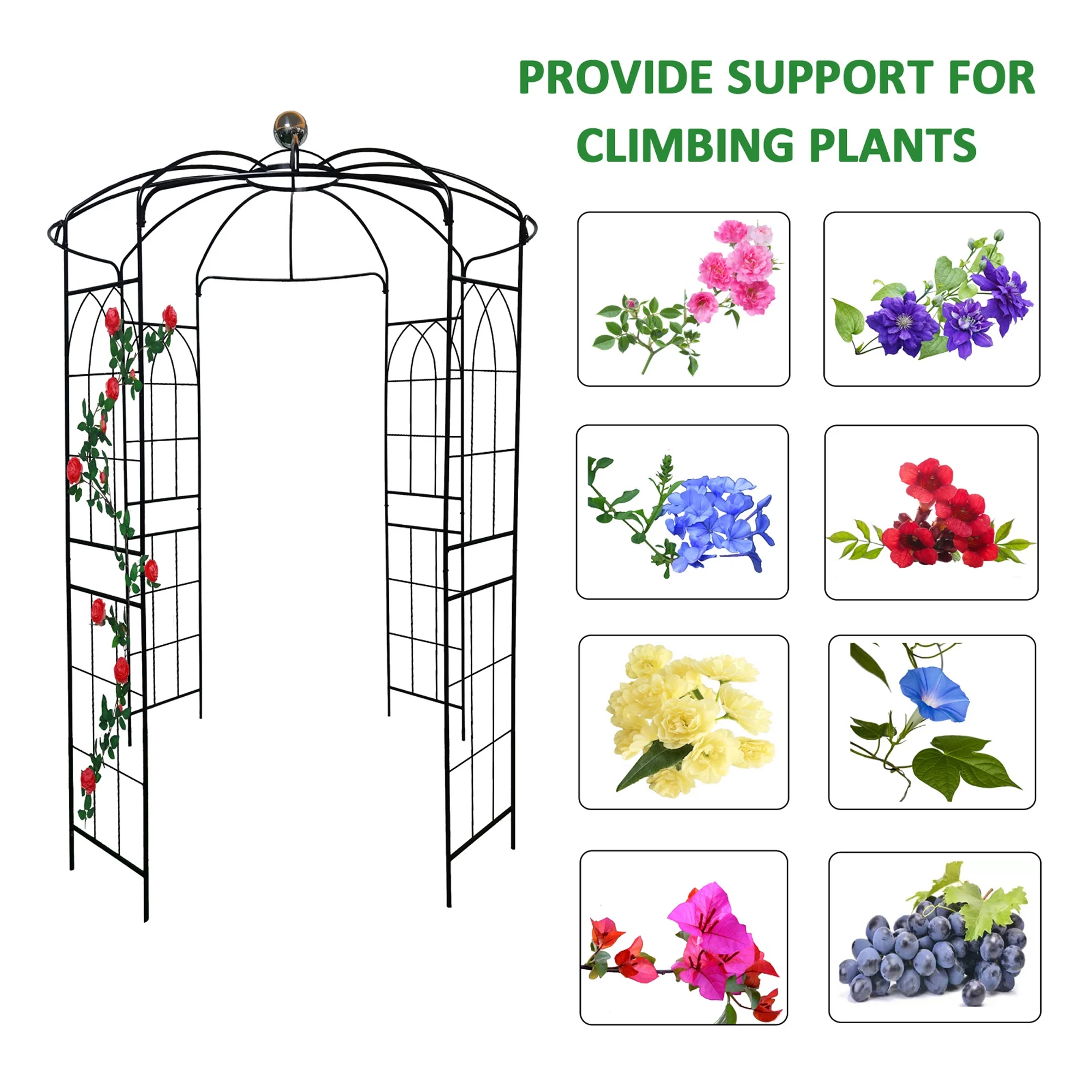 Metal Garden Arch Iron Garden Arbors Gazebo Dia81.3'' x 114.2'' High Birdcage Shape Pergola Pavilion for Wedding Ceremony Outdoor Black - Image 6