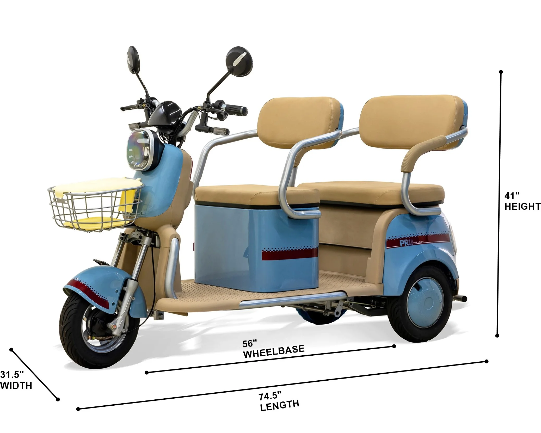 Massimo MGC E-Trike 3-Wheel Electric Cart – 17 MPH, 2-Seater Adult Scooter – Blue - Image 11