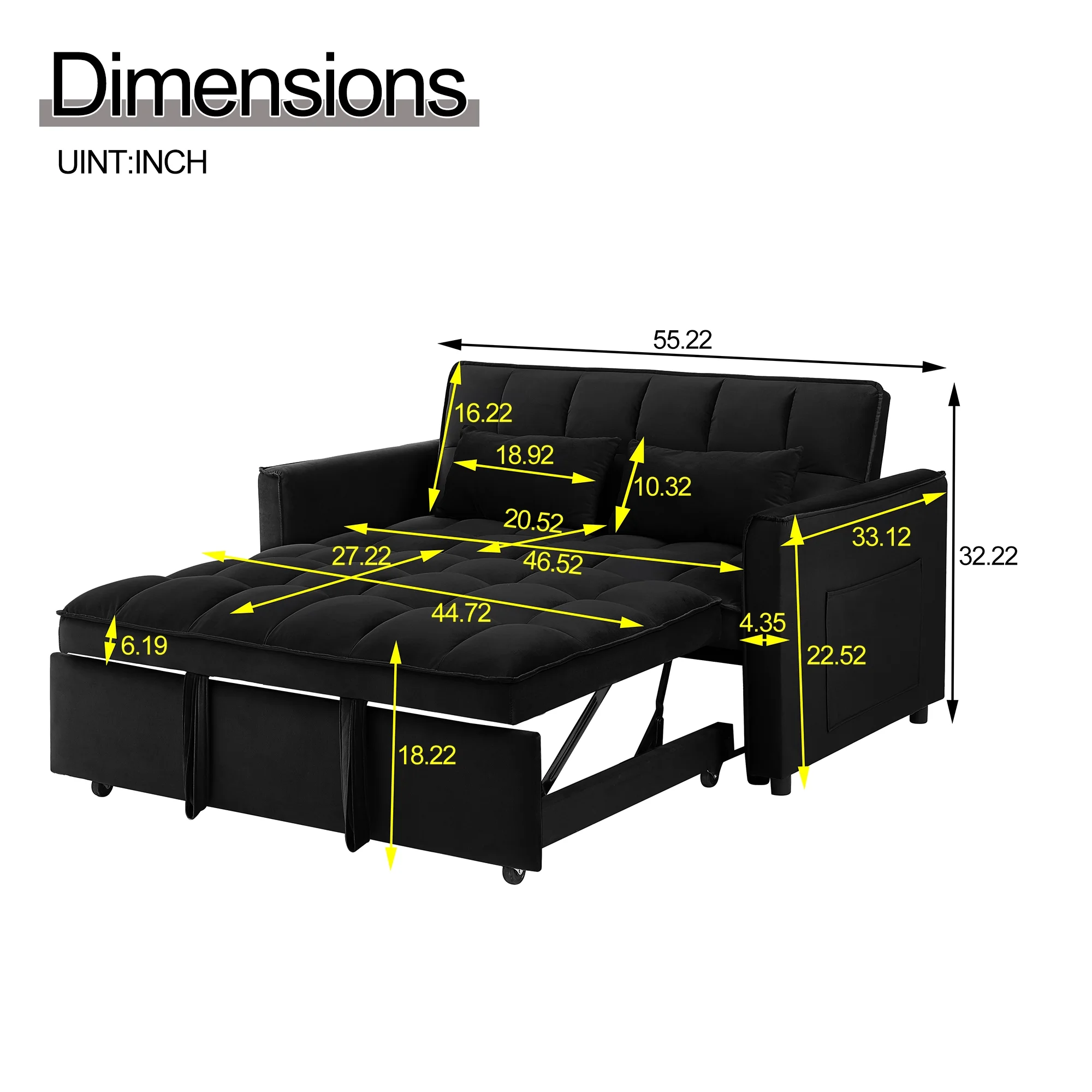 Convertible Sofa Bed,3-in-1 Sleeper Sofa with Pull Out Bed,Sleeper Futon Couch Loveseat with Adjsutable Backrest and Pillows for Living Room,Gray - Image 15