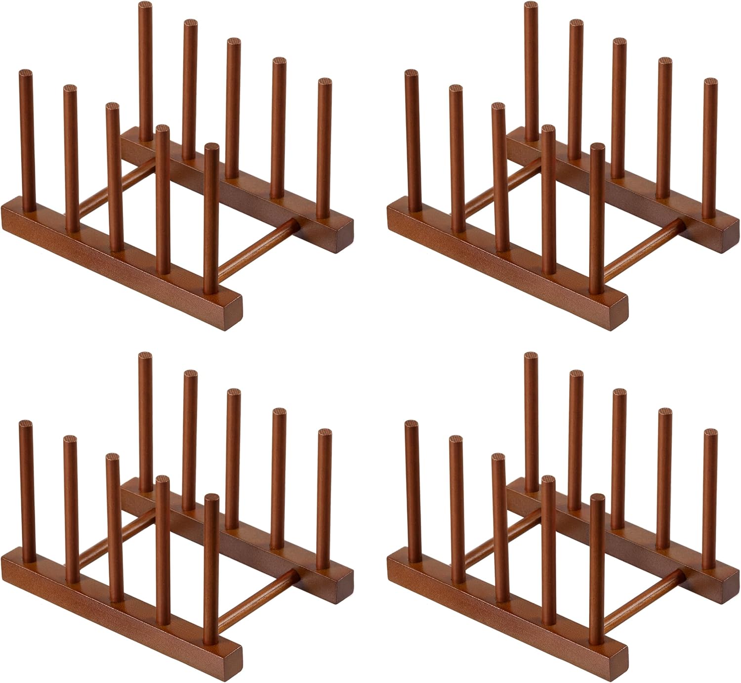 HBlife 6 Slots Teak Dish Plate Bowl Cup Book Pot Lid Cutting Board Drying Rack Stand Drainer Storage Holder Organizer Kitchen Cabinet（Keep Dry）
