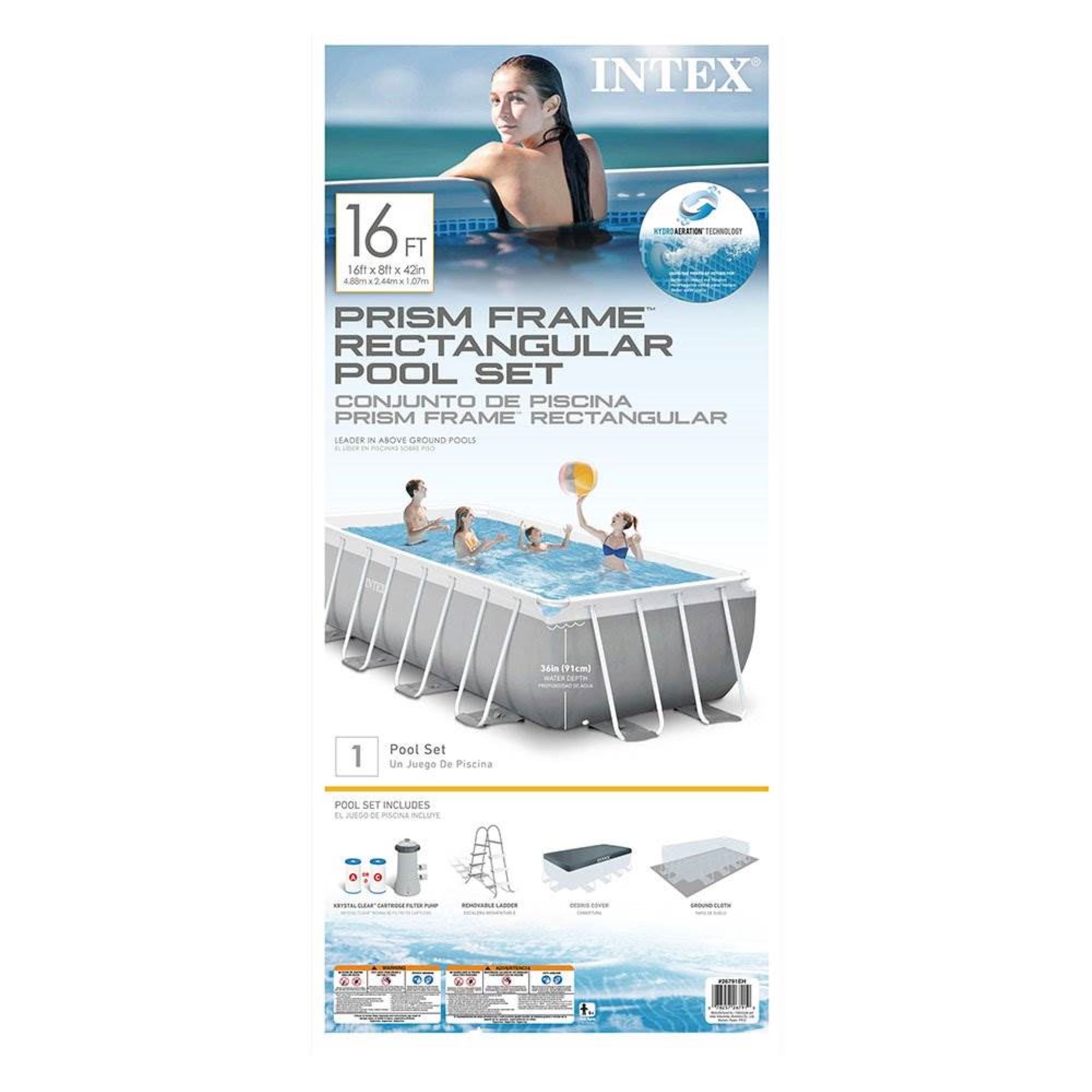 Intex 16' x 42" Frame Rectangular Above Ground Swimming Pool Set w/ Canopy - Image 6