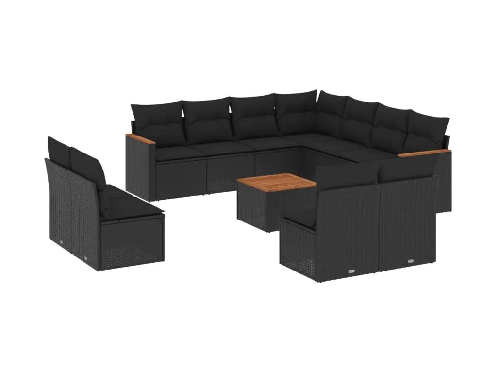 Set de sofás de jardín 12 piezas cojines ratán sintético negro 50512ECUF