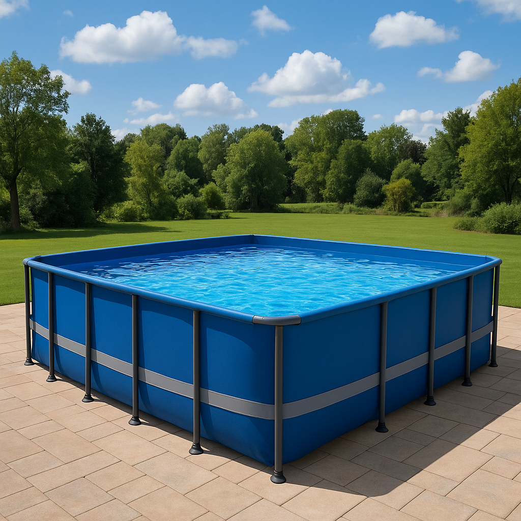 piscina tubular rectangular, piscina desmontable rectangular azul, azul, metal y PVC, jardín y exteriores, 732x366x132 cm