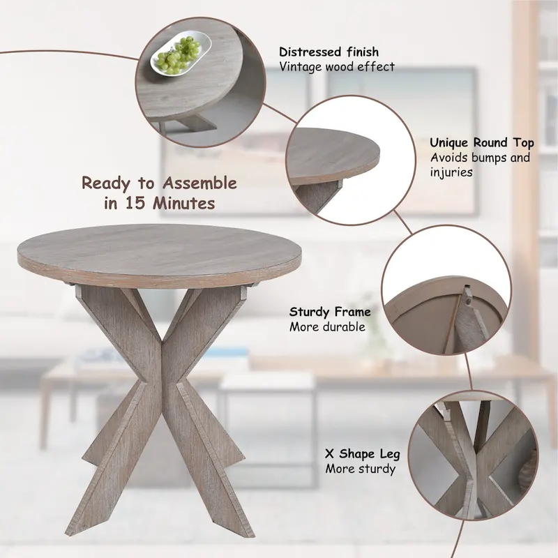 COZAYH Set of 2 Rustic Farmhouse End Tables with Storage Shelf - Vintage Grey French Country Accent Side Tables