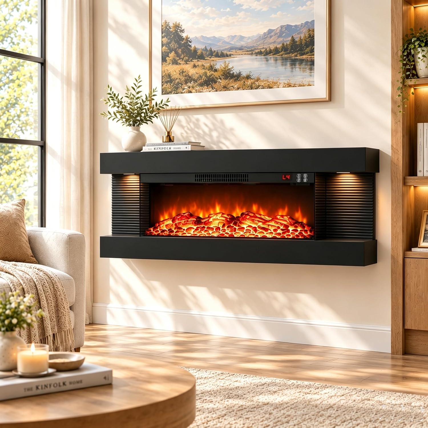 KOTEK 18” 3-Sided Wall Mounted Electric Fireplace with 32” Floating Mantel - image 2