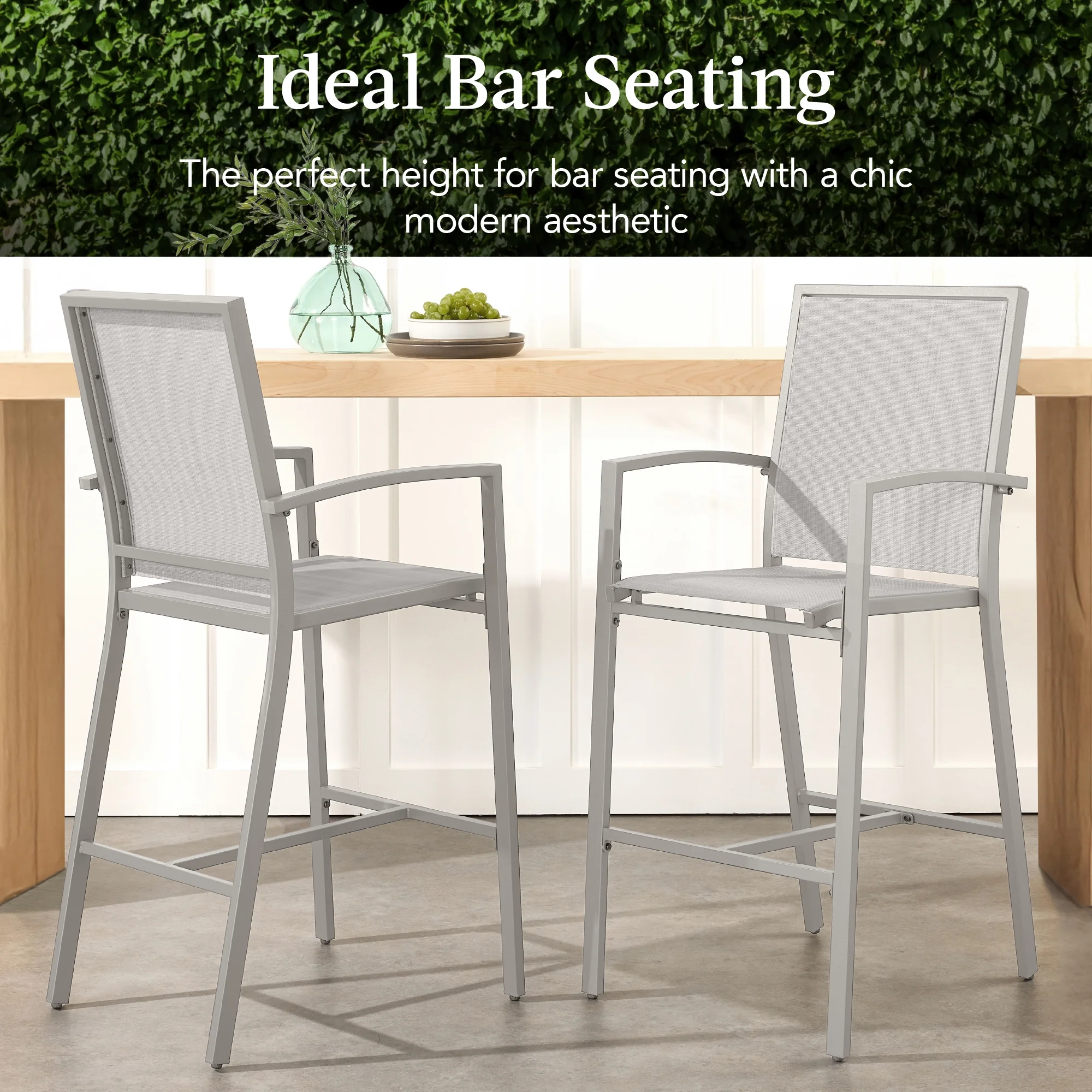 Best Choice Products Outdoor Barstools Set of 2, Bar Height Patio Chairs w/ All-Weather Mesh - Black/Black - Image 37