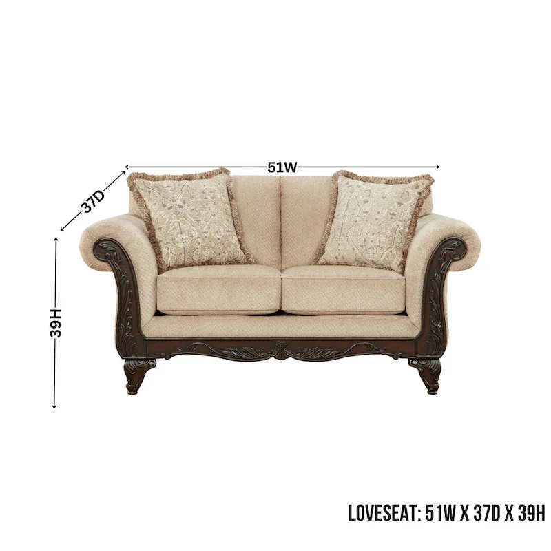 Roundhill Furniture Hernen Carved Wooden Frame Loveseat