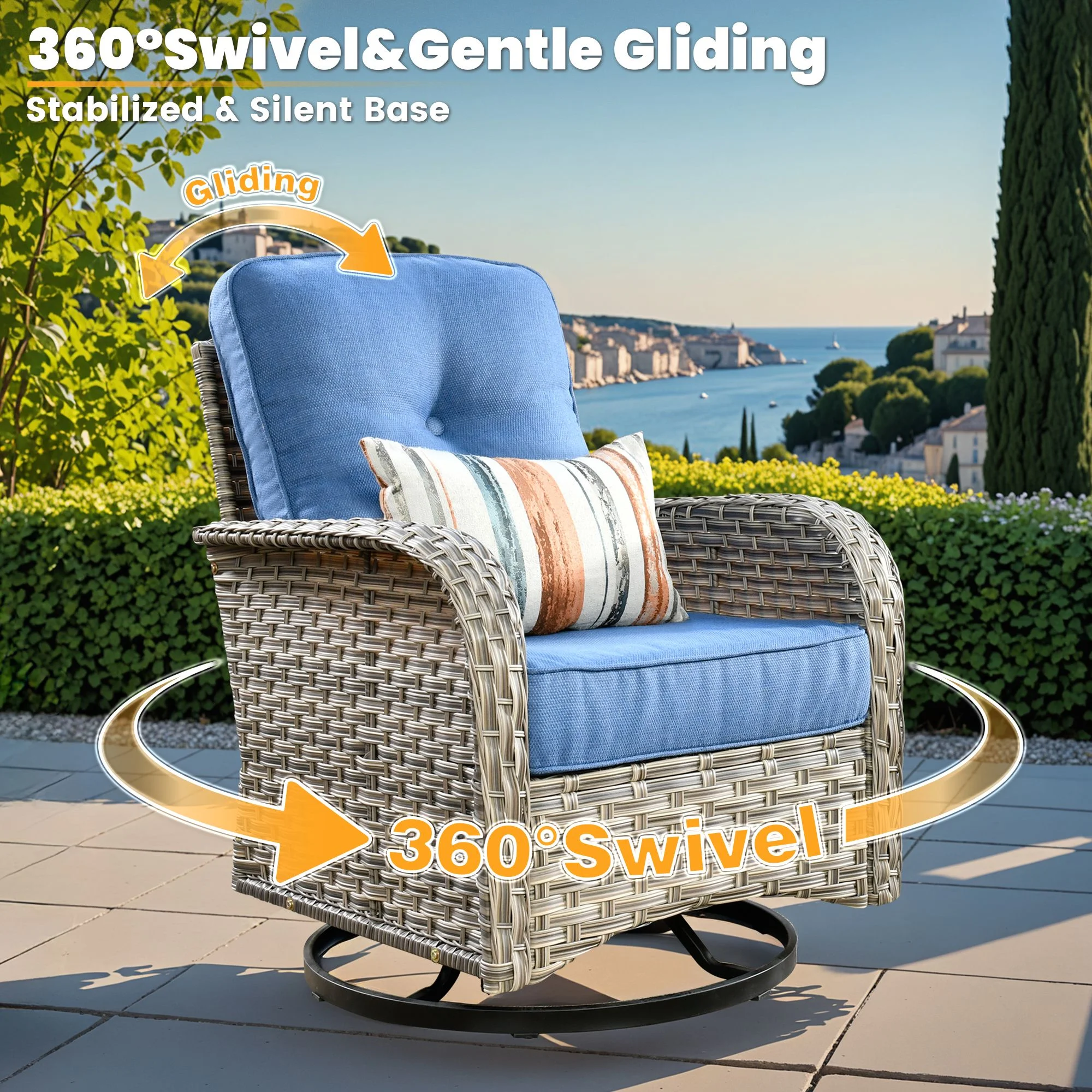 Vcatnet Outdoor Patio Furniture Sets 10 Pieces Sectional Sofa Wicker Conversation Set with Swivel Glider Chairs and Solar Powered Coffee Table for Porch,Backyard,Gray - Image 45