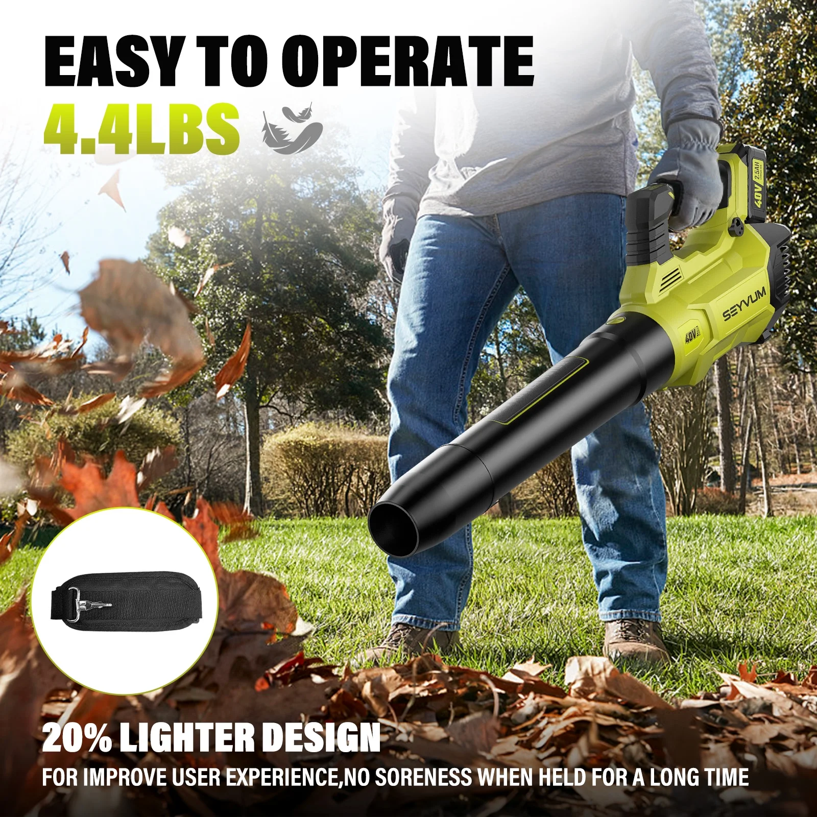 40V Leaf Blower - 650CFM Leaf Blower Cordless with 2 X 5.0Ah Battery & Charger, 4-Speed Electric Leaf Blower, Battery Powered Leaf Blower for Snow Blowing & Yard - Image 12