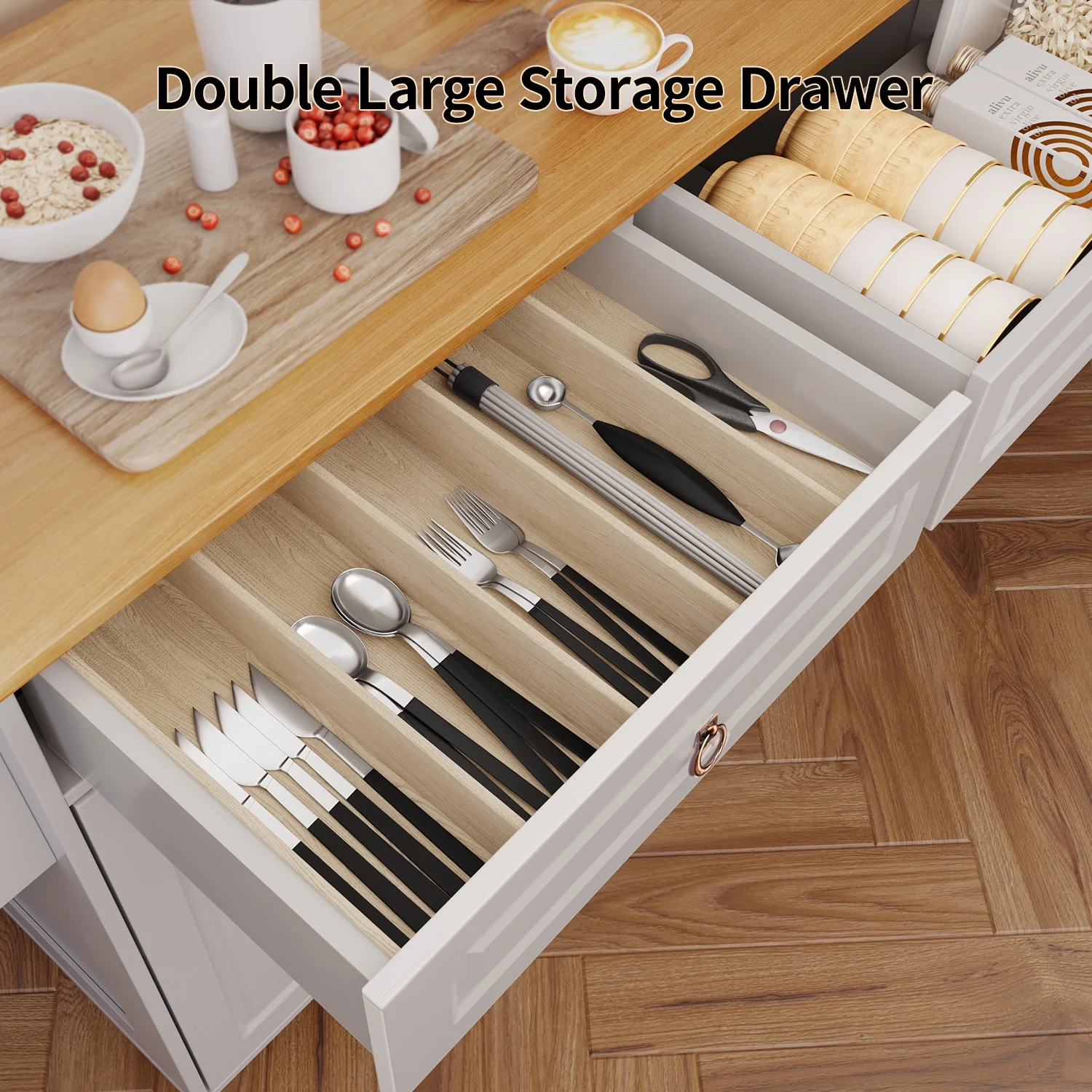Lofka 52-Inch Kitchen Island with Storage on Wheels with Wood Drop Leaf, Ideal for Small Kitchens - Image 4