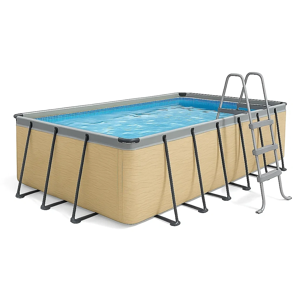 Piscina tubular rectangular desmontable 532x265x119 cm Beige con filtro y escalera SJwHrEE188bX