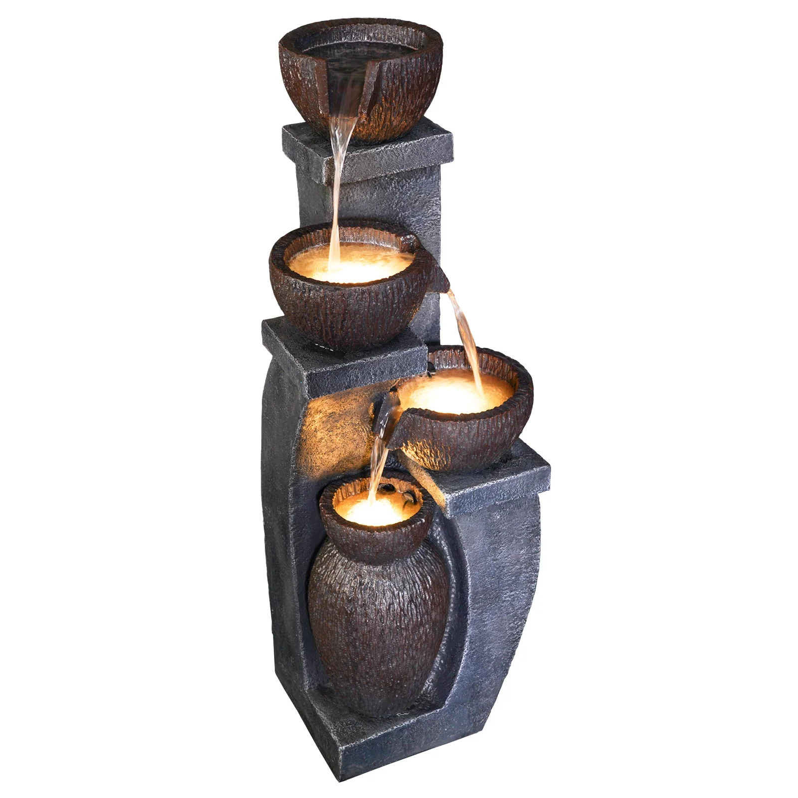 Outdoor Water Garden Fountain 37.40-H Waterfall Small Fountains Cascading Bowl and Jar Water Feature with LED Light for Backyard Patio Porch and Home Art Decor - Image 7