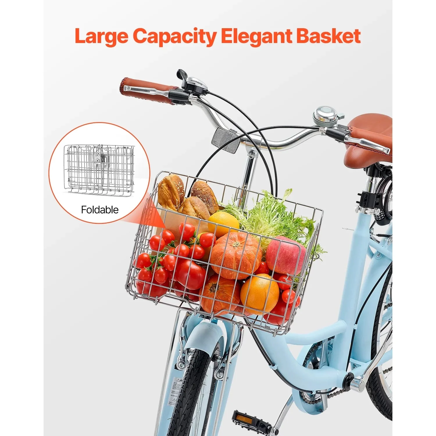 KFFKFF 26 in 7-Speed Cruiser Bike, Pale Blue With Front Basket And Rear Rack - SCB722-B - Image 5 KFFKFF 26 in 7-Speed Cruiser Bike, Pale Blue With Front Basket And Rear Rack - SCB722-B - Image 5