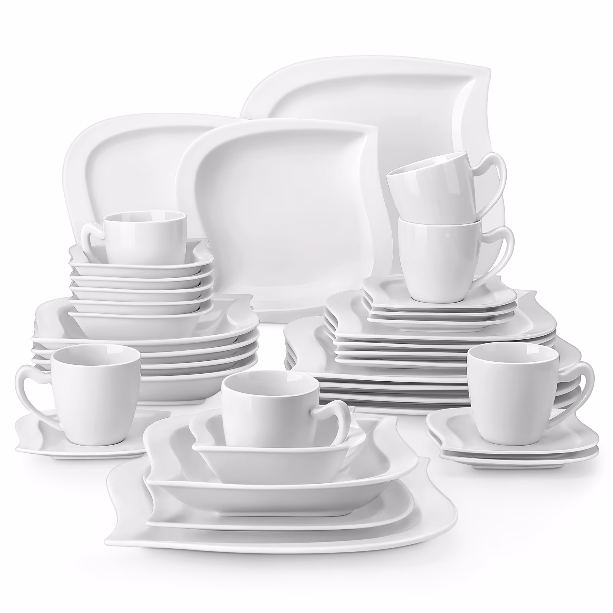 vancasso 36 pcs Dinnerware Sets, Plates and Bowls Set for 6, Porcelain Dinner Set, Marble Gray - Image 3