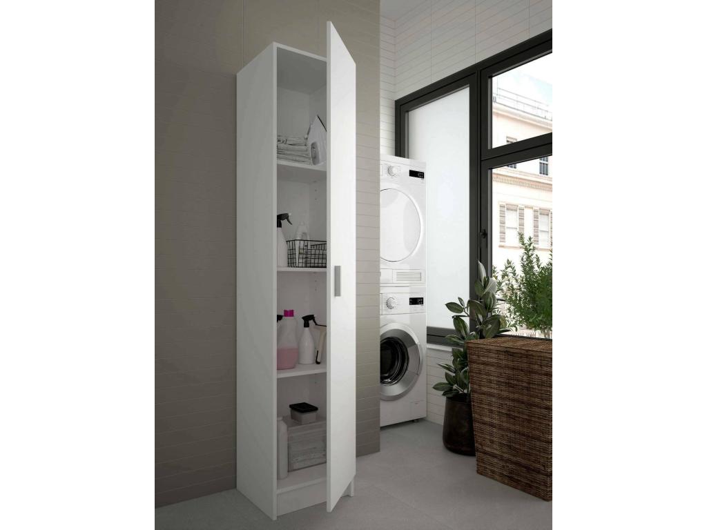 Armario multifunción Luzssnh - Armario auxiliar de 1 puerta - Armario zapatero con baldas - Zapatero vertical - 37x37h180 cm - Blanco