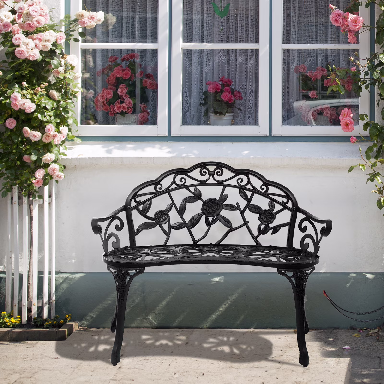 Ktaxon Outdoor Patio Park Garden Bench Courtyard Leisure Rose Cast Aluminum, Outdoor Loveset, Bronze - Image 5