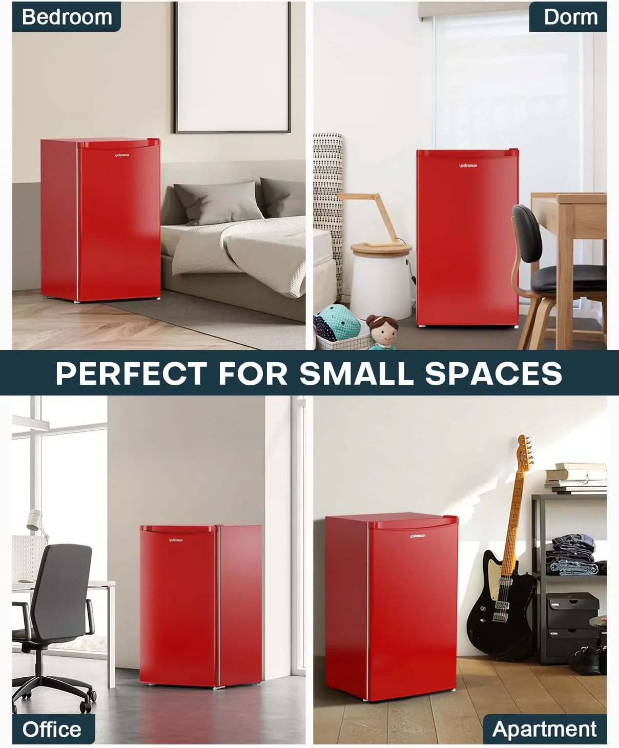 Upstreman 3.2 Cu.Ft Mini Fridge with Freezer, Single Door Mini Fridge, Dorm Fridge, Adjustable Thermostat, Mini Refrigerator for Bedroom, Office, Dorm, Black-BR321