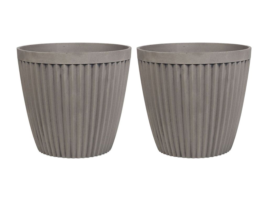 Conjunto de 2 macetas de mezcla de piedra gris pardo ⌀ 44 cm POKA