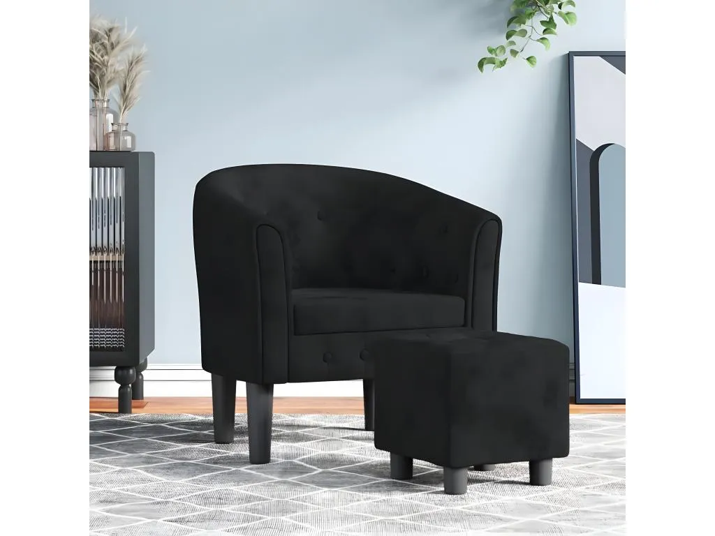 Sillón convertible con reposapiés de terciopelo negro