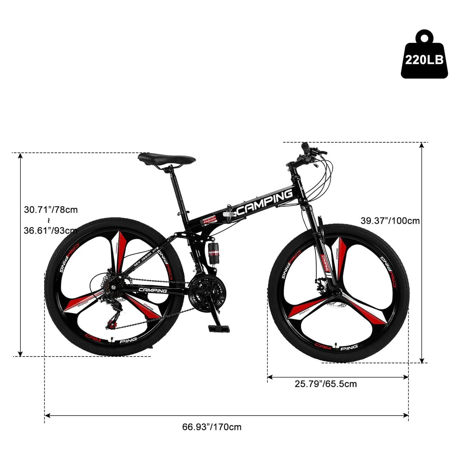 Zimtown 26" Folding Mountain Bike, Shimano 21 Speed MTB Bicycle for Adults, Black - Image 3
