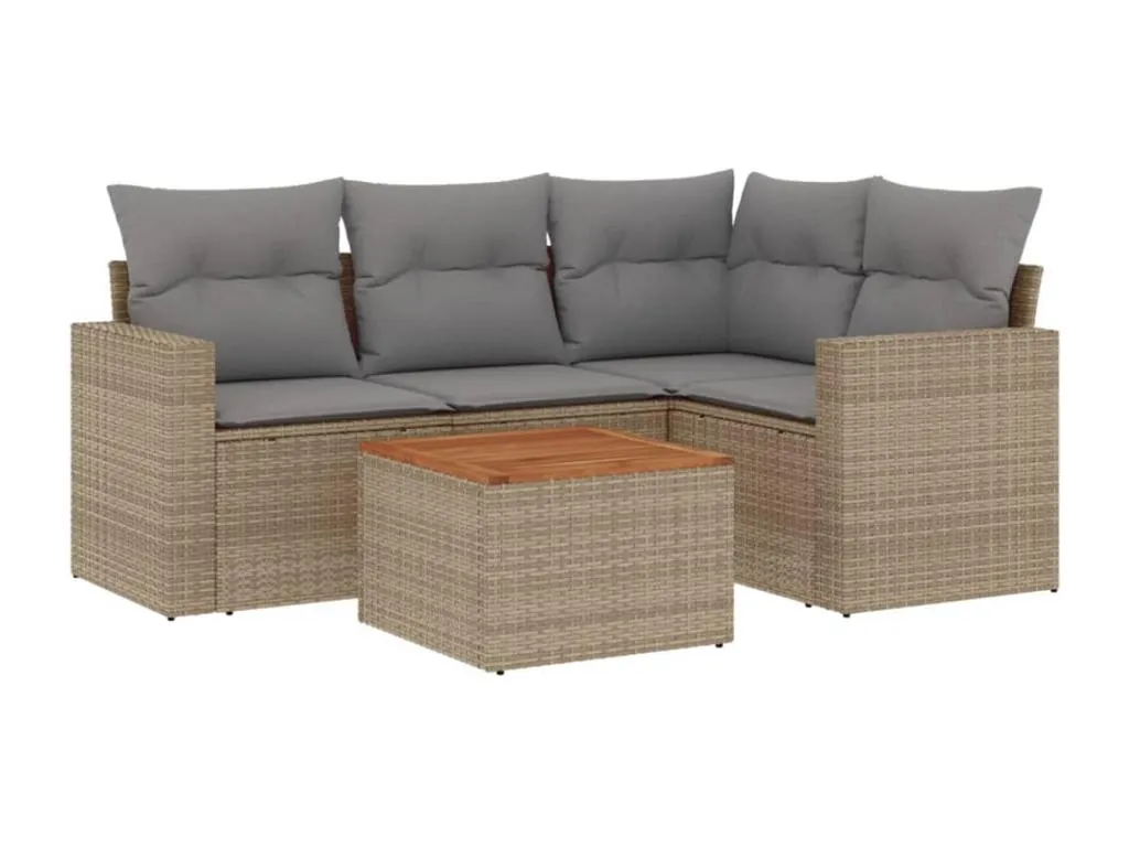Juego de sofás jardín con cojines 5 pzas ratán sintético beige 43295EIXR