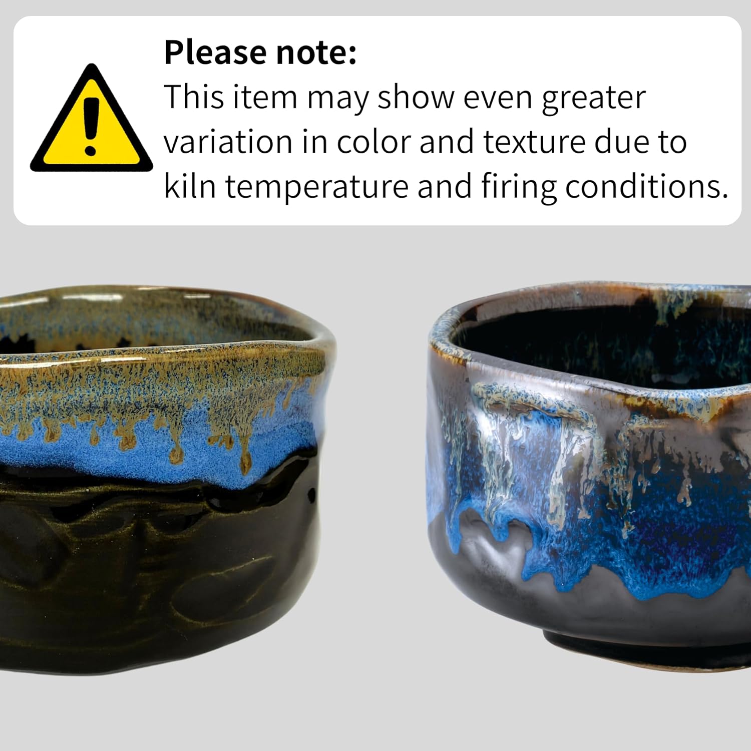 Handmade Ceramic Matcha Tea Bowl Authentic Japanese Tea Ceremony Pottery, Mino Ware Made in Japan, Black Blue Drip