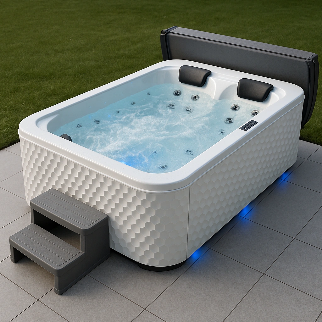 Spa jacuzzi rectangular blanco/gris PVC exterior/interior 200x130x90 cm