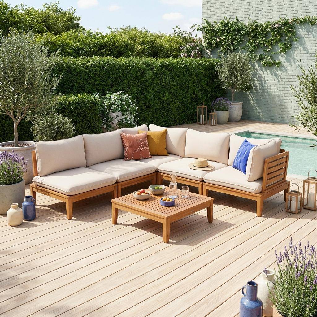Yona - Conjunto de jardín modular de madera de acacia, 5 plazas