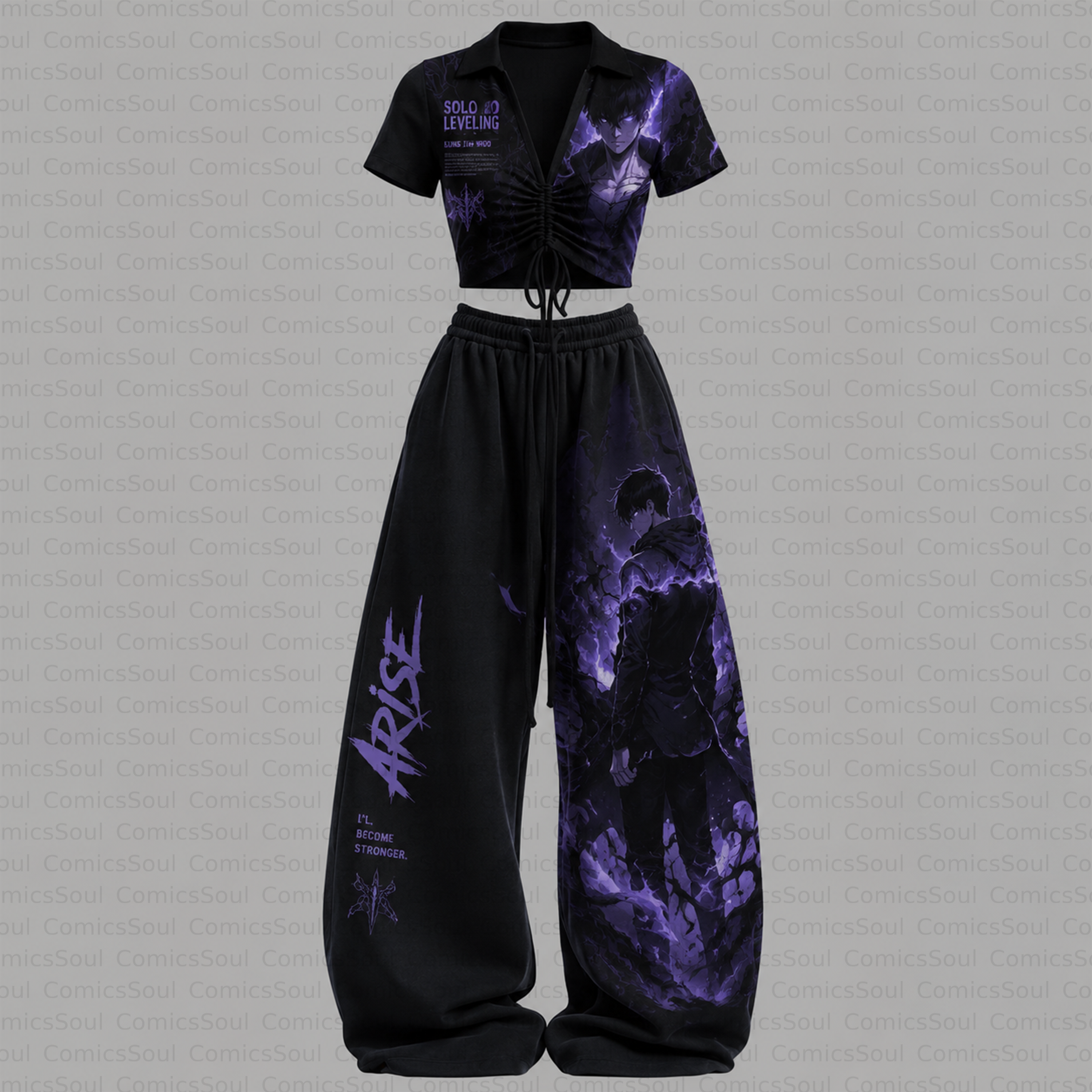 Solo Leveling Drawstring Short Sleeve Top & Long Pants Two-Piece Set TeeThreads Sustain the Scene with Custom Apparel