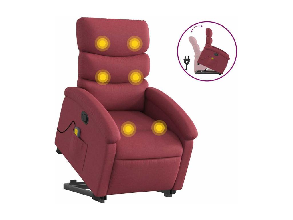 Sillón reclinable de masaje elevable tela rojo tinto