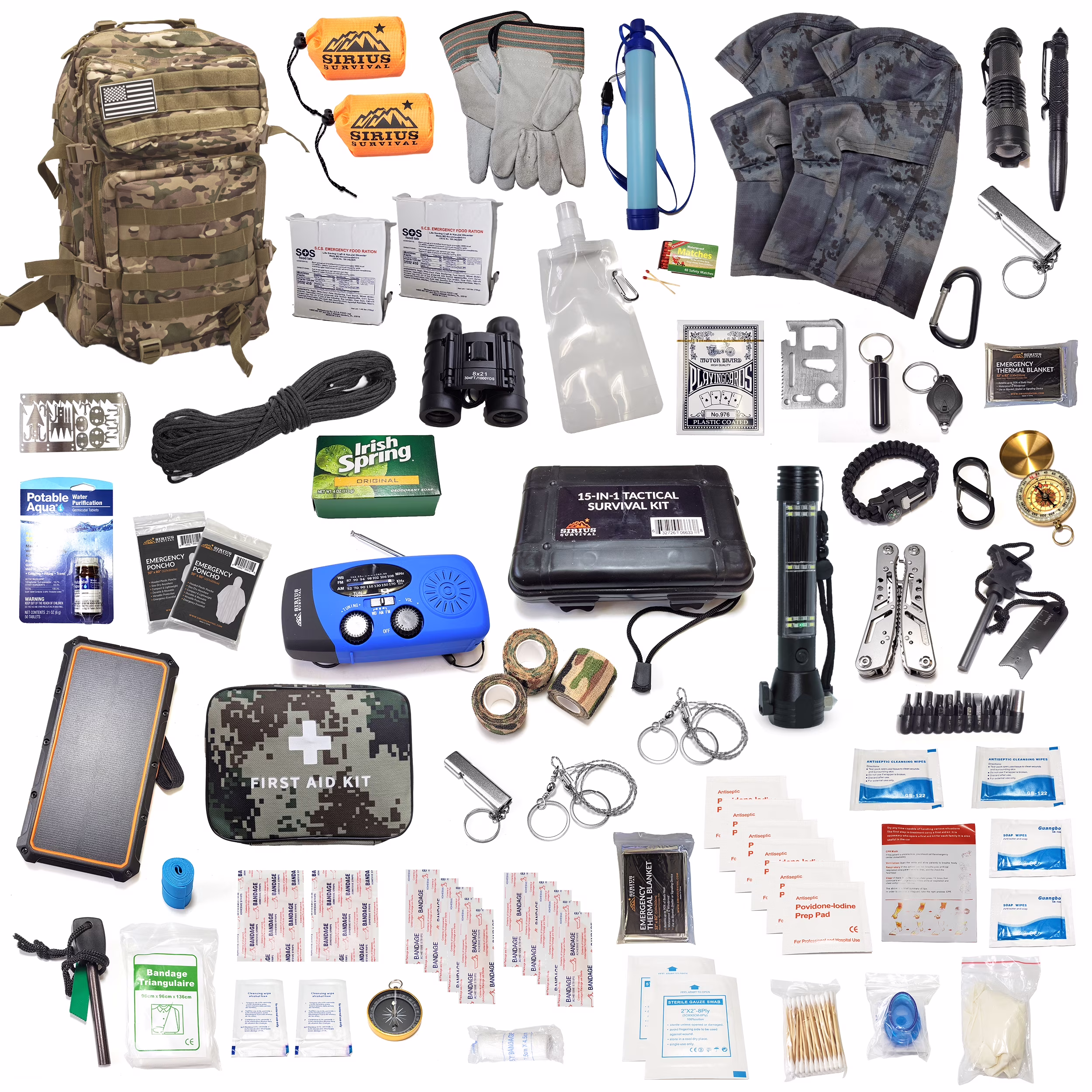 Pre-Packed Emergency Survival Kit/Bug Out Bag for 2 - Over 175 Total Pieces of Disaster Preparedness Supplies for Hurricanes, Floods, Earth Quakes & Other Disasters, Black - Image 7
