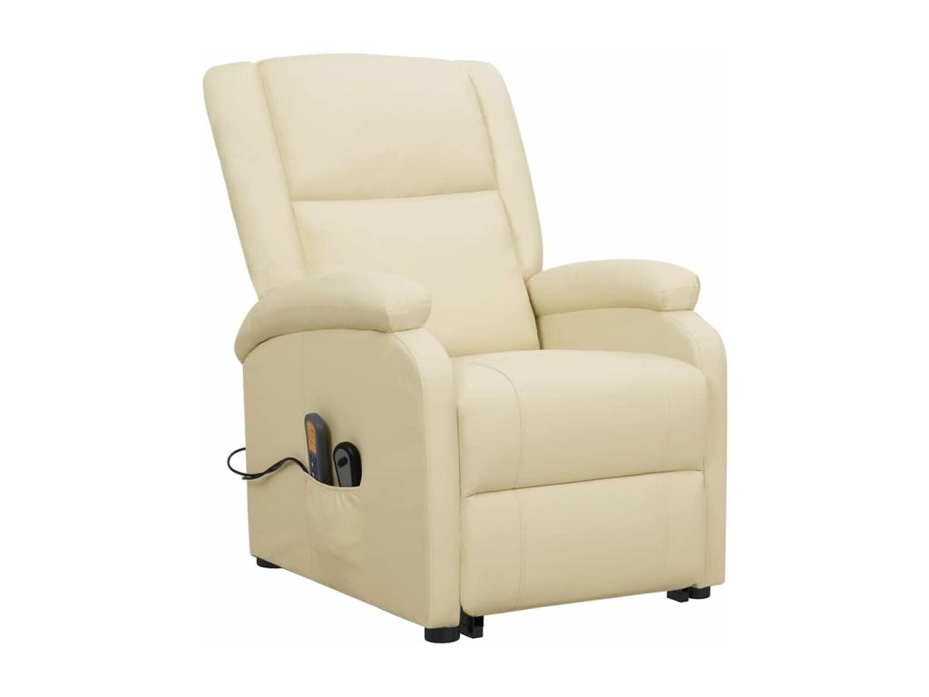 Luzssnh - Sillón de masaje elevable cuero sintético crema