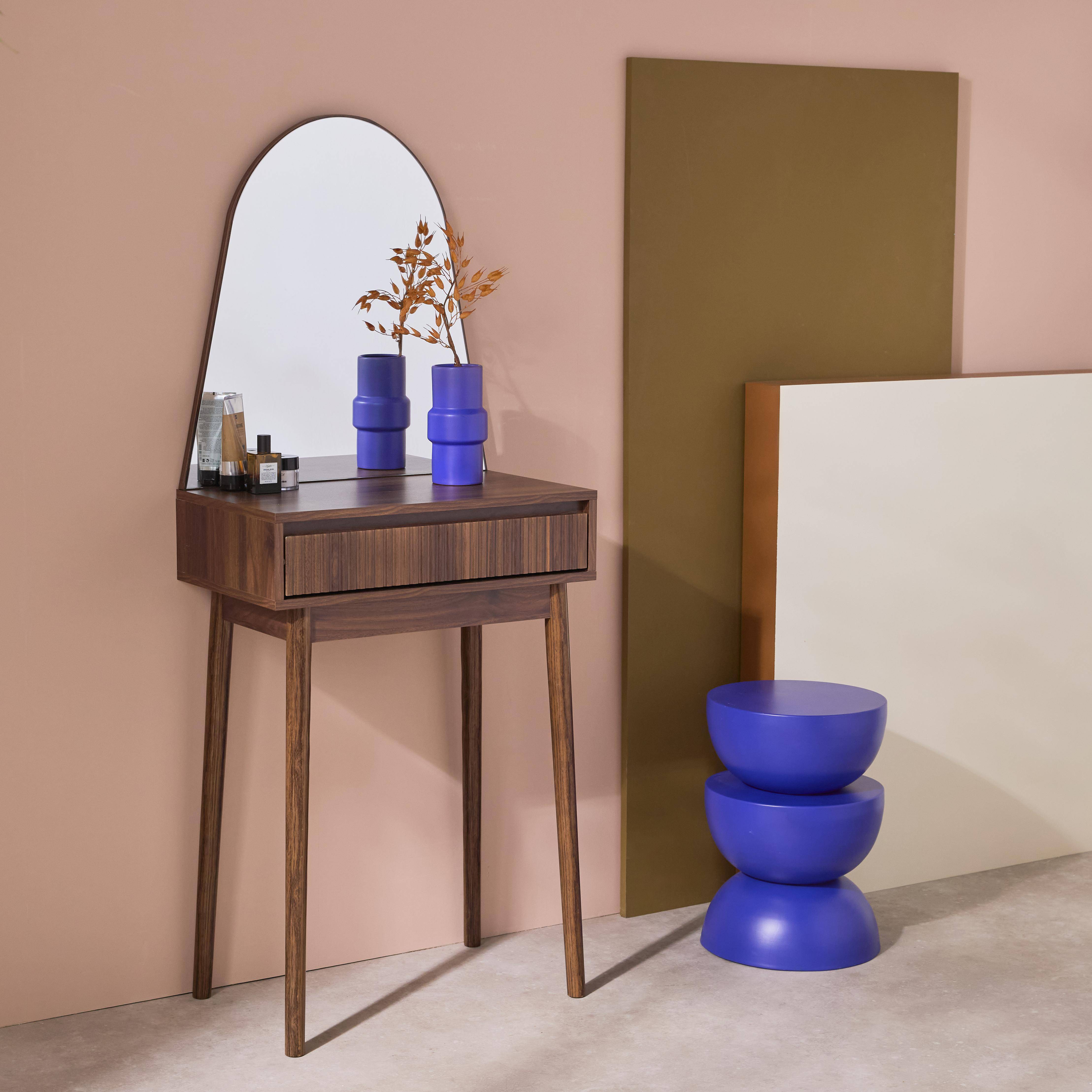 Linear - Mueble tocador de madera espejo redondo, 60cm