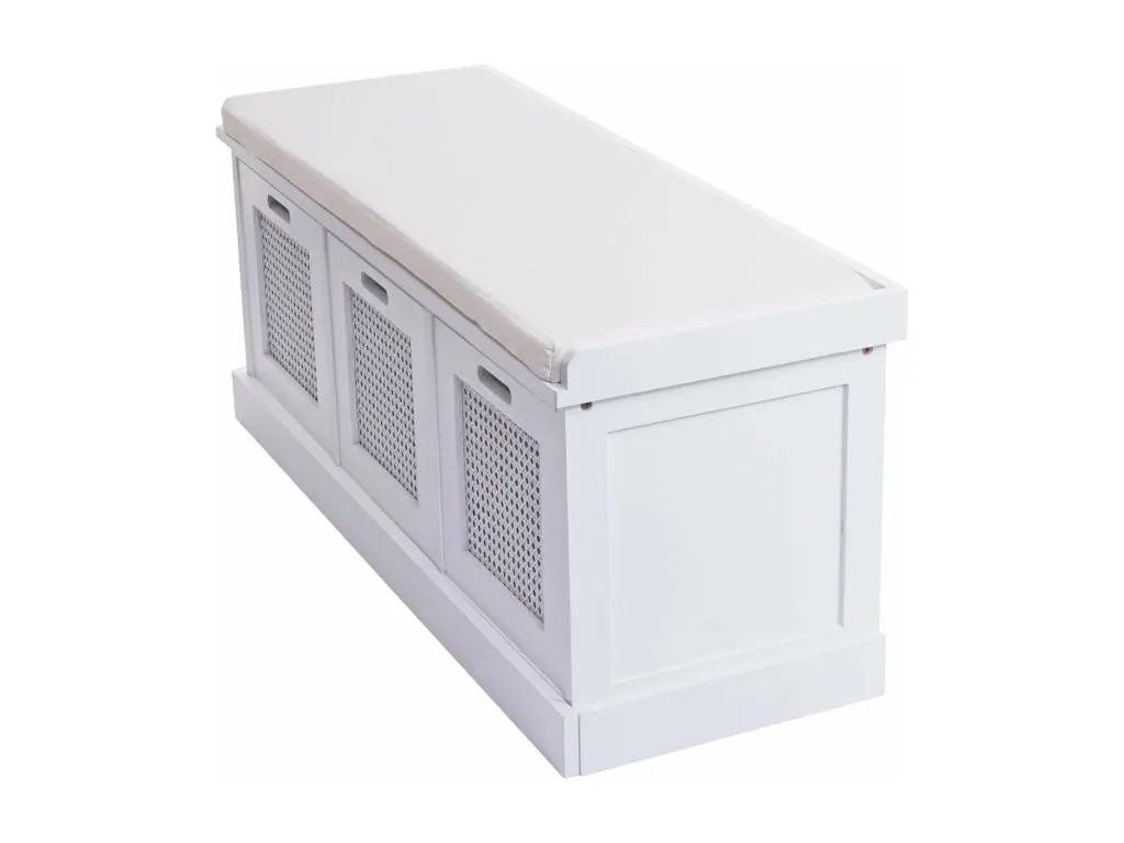 Banco de madera blanca de paulownia y MDF con cajas Nidovia 47x110x40 cm mtl724177