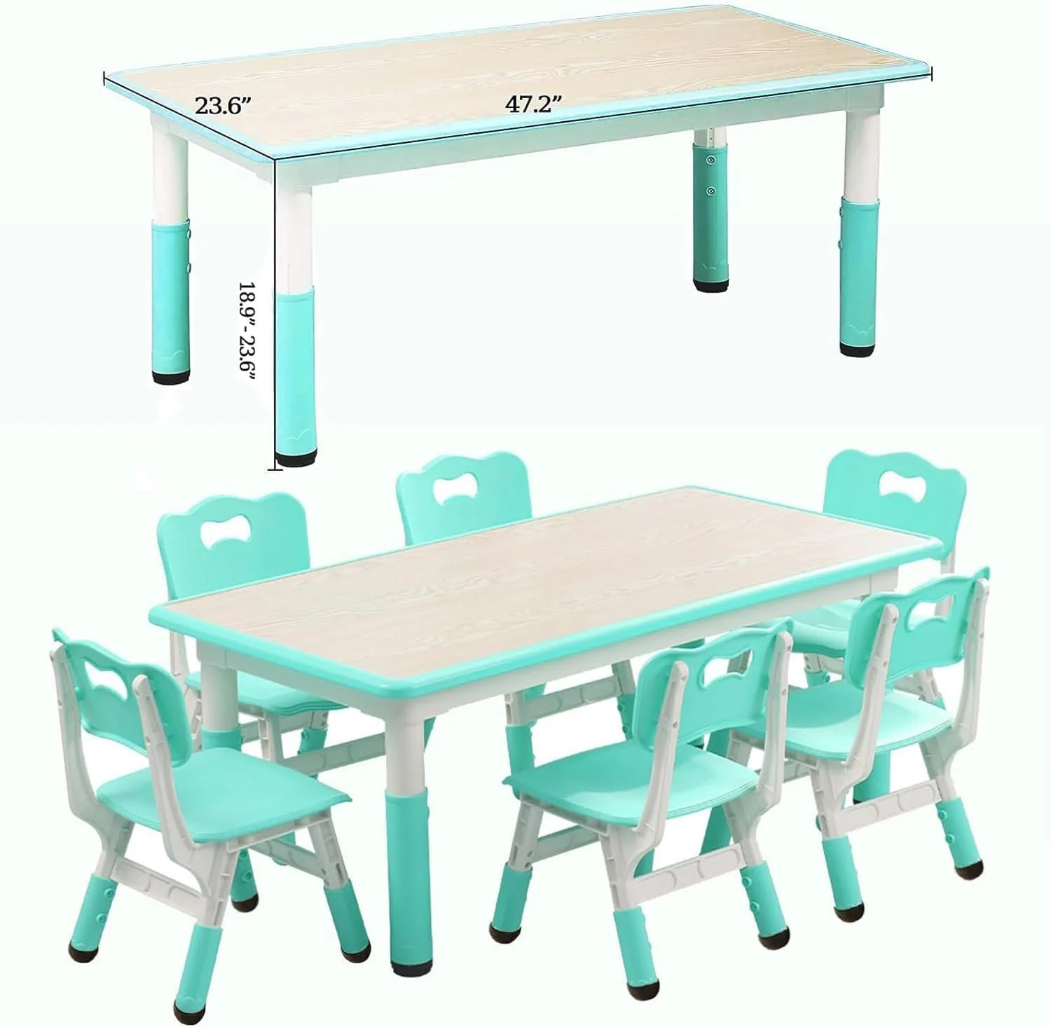 TROPOW Kids Table and Chairs,Height Adjustable Toddler Table and 6 Chair,Multi-Activity Table with Graffiti Desktop Non-Slip Legs for Ages 2-10,Children Activity Table for Daycare,Classroom,Blue - Image 16