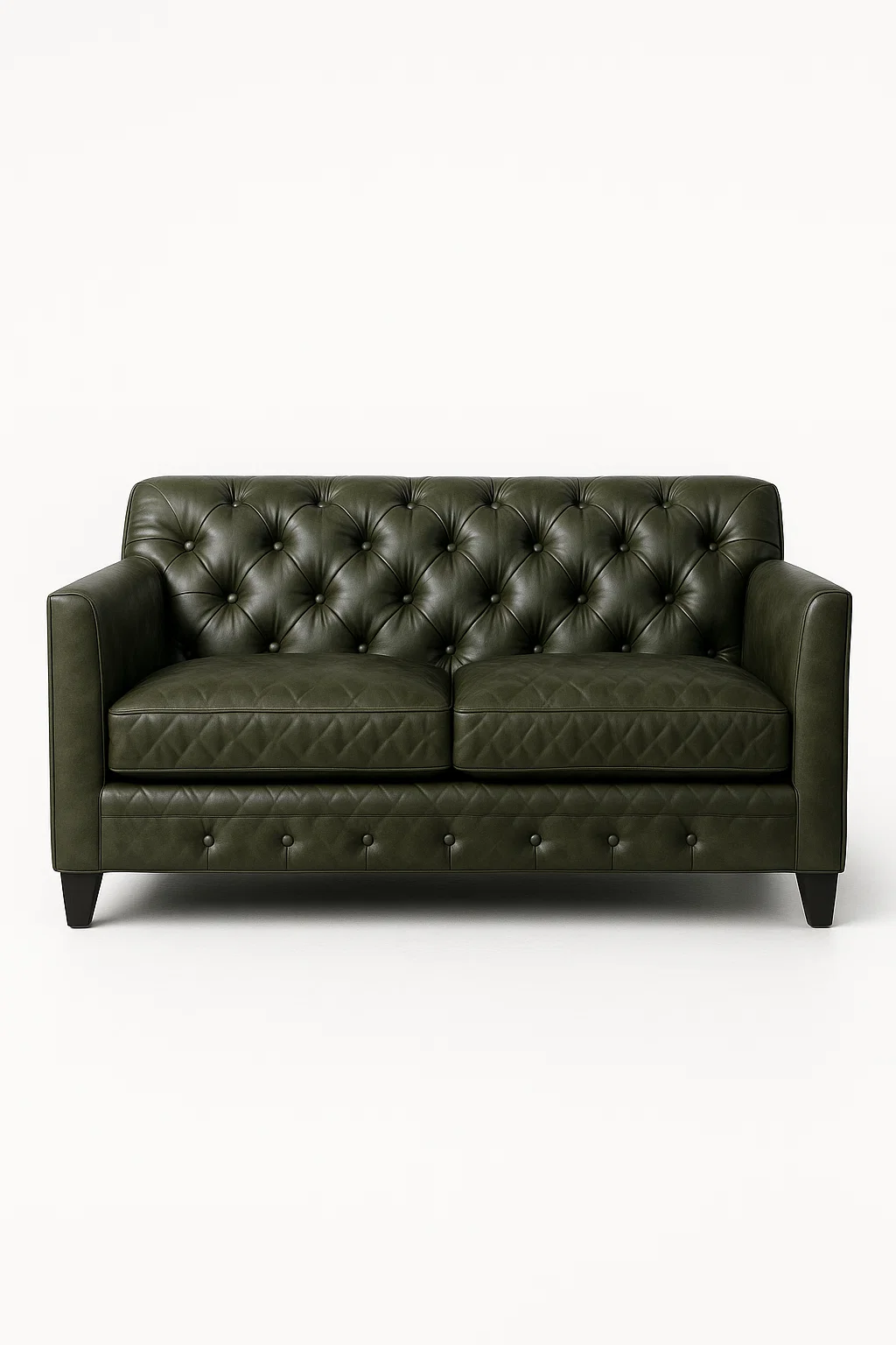 Sofá - 2 plazas acolchado en similpiel verde oliva estilo vintage elegante