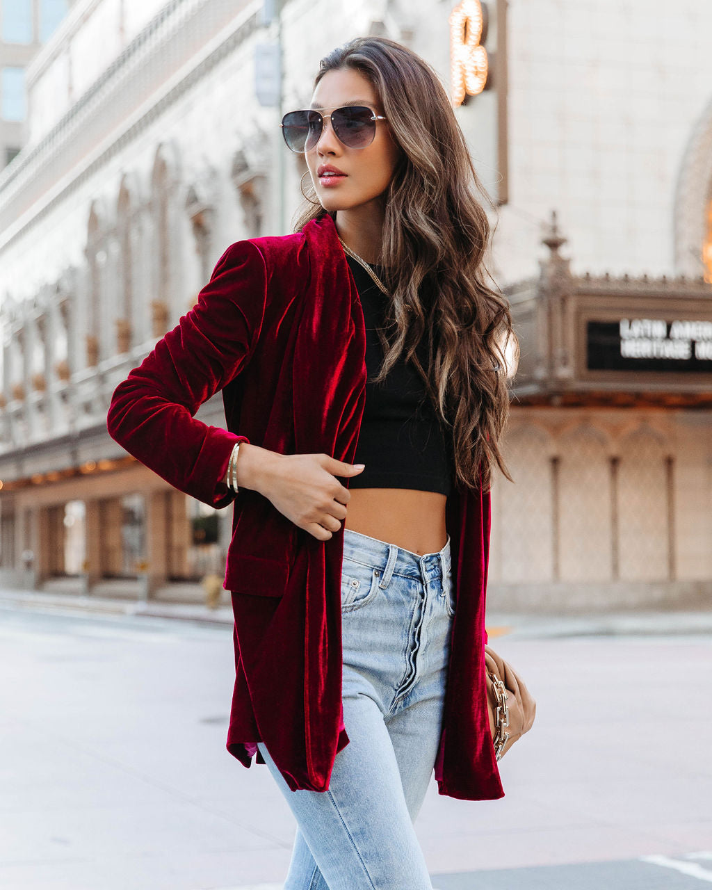 Chicest Pocketed Velvet Blazer - Ruby - Se7enfashion