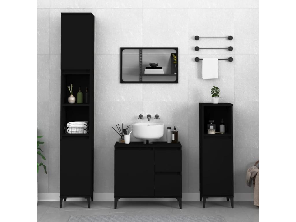 Armario de baño madera contrachapada negro 65x33x60 cm