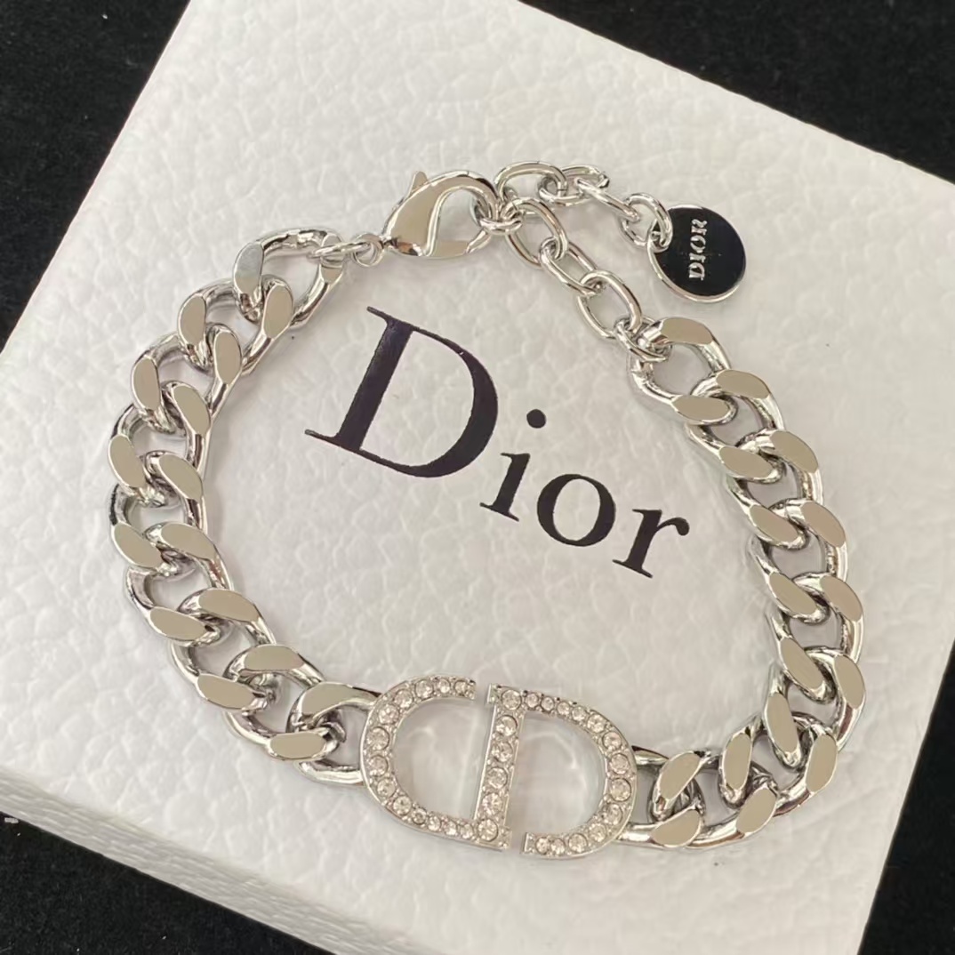 Dior Chunky Silver Cuban Chain CD Necklace Bracelet - Original Replica Club