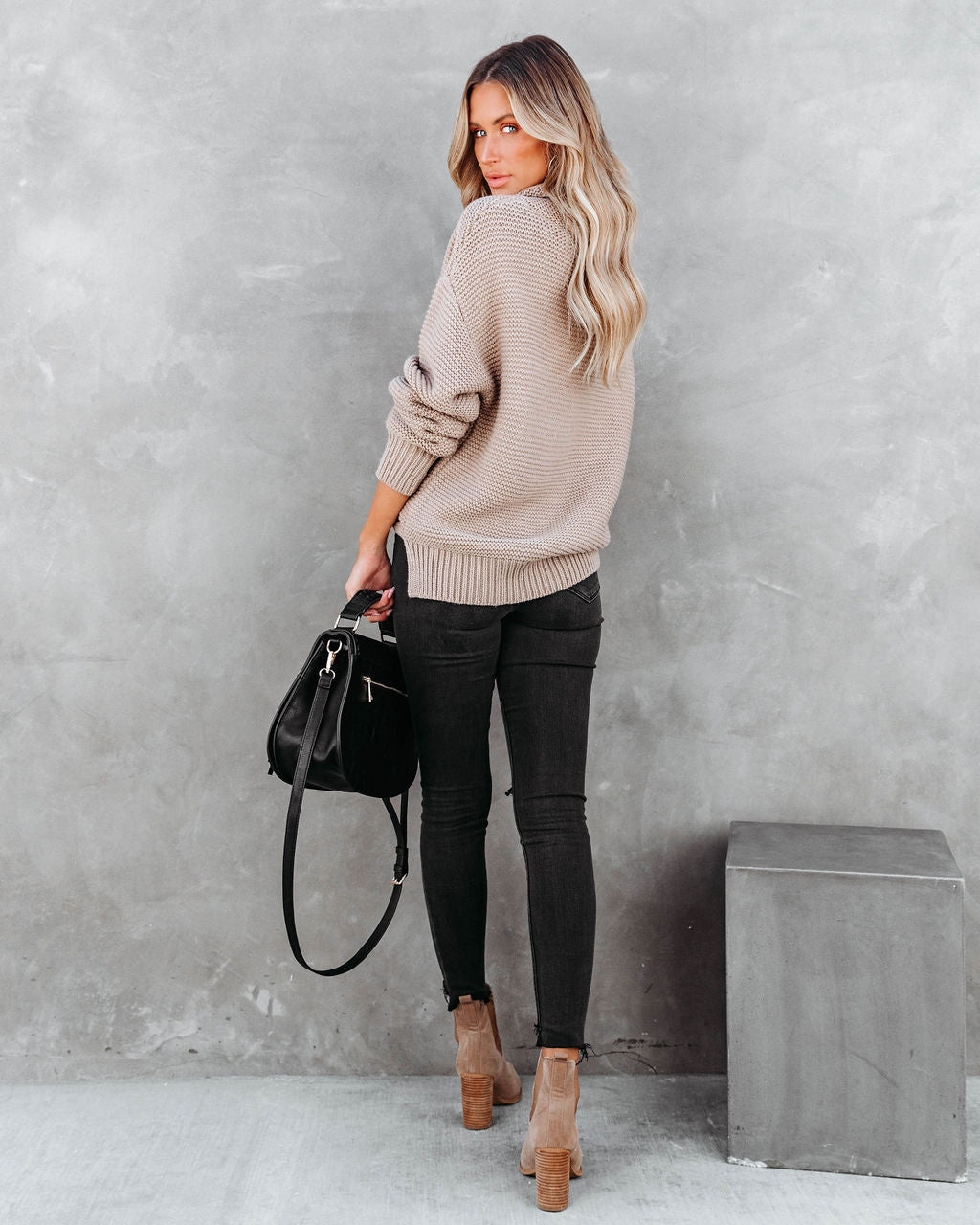 Terrance Cowl Neck Knit Sweater - Light Mocha - SALE - Se7enfashion