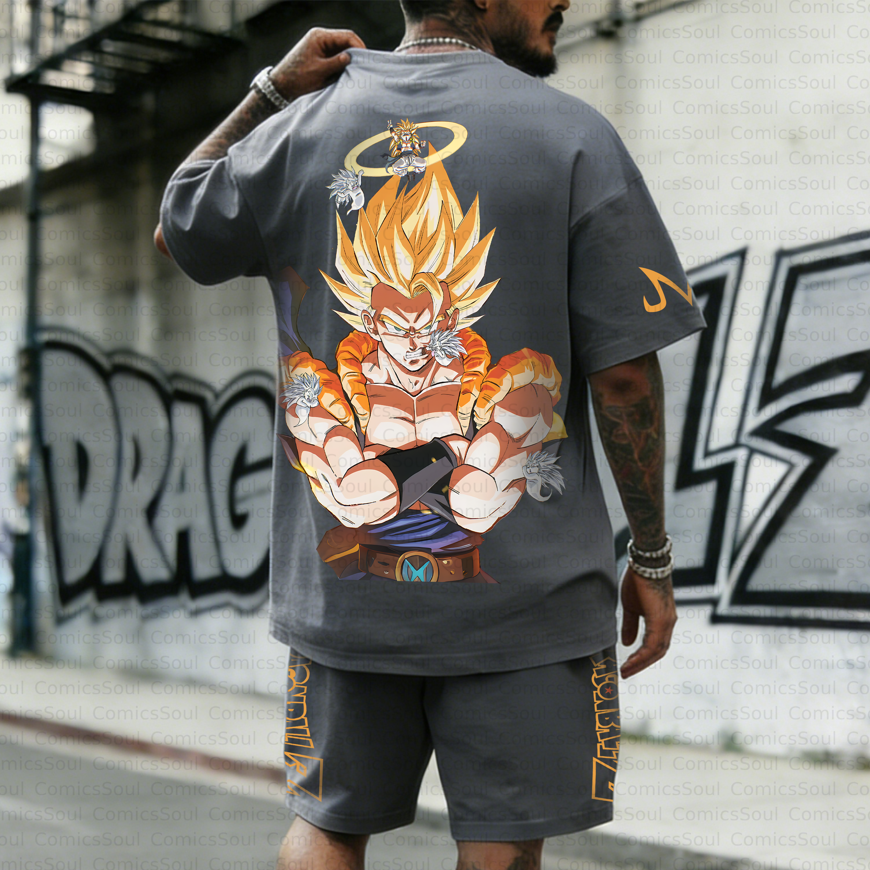 Unisex Anime Inspired Vintage T-shirt& Shorts 2 Pieces Set