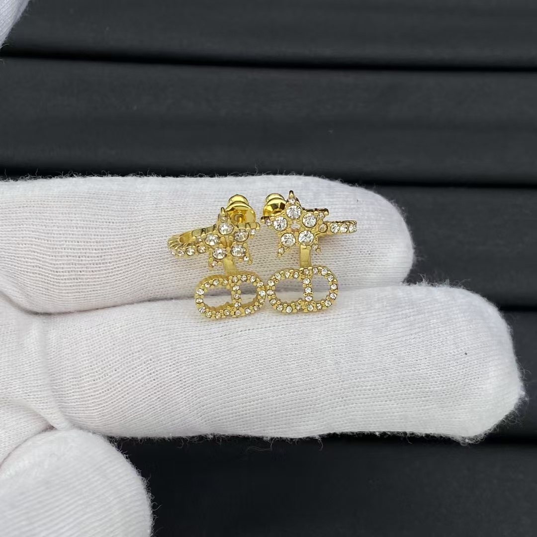 Dior Diamond Paved Star CD Drop Earrings - Original Replica Club