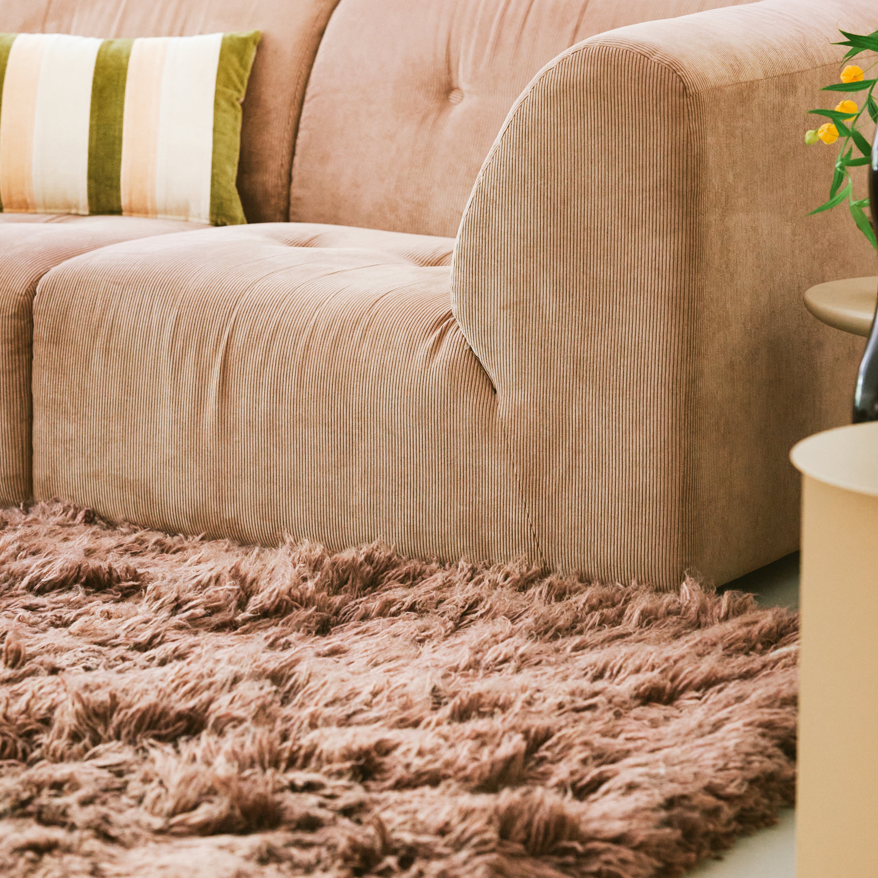 HKliving Vint Bank Element - Hoekstuk Rechts - Corduroy Rib - Bruin