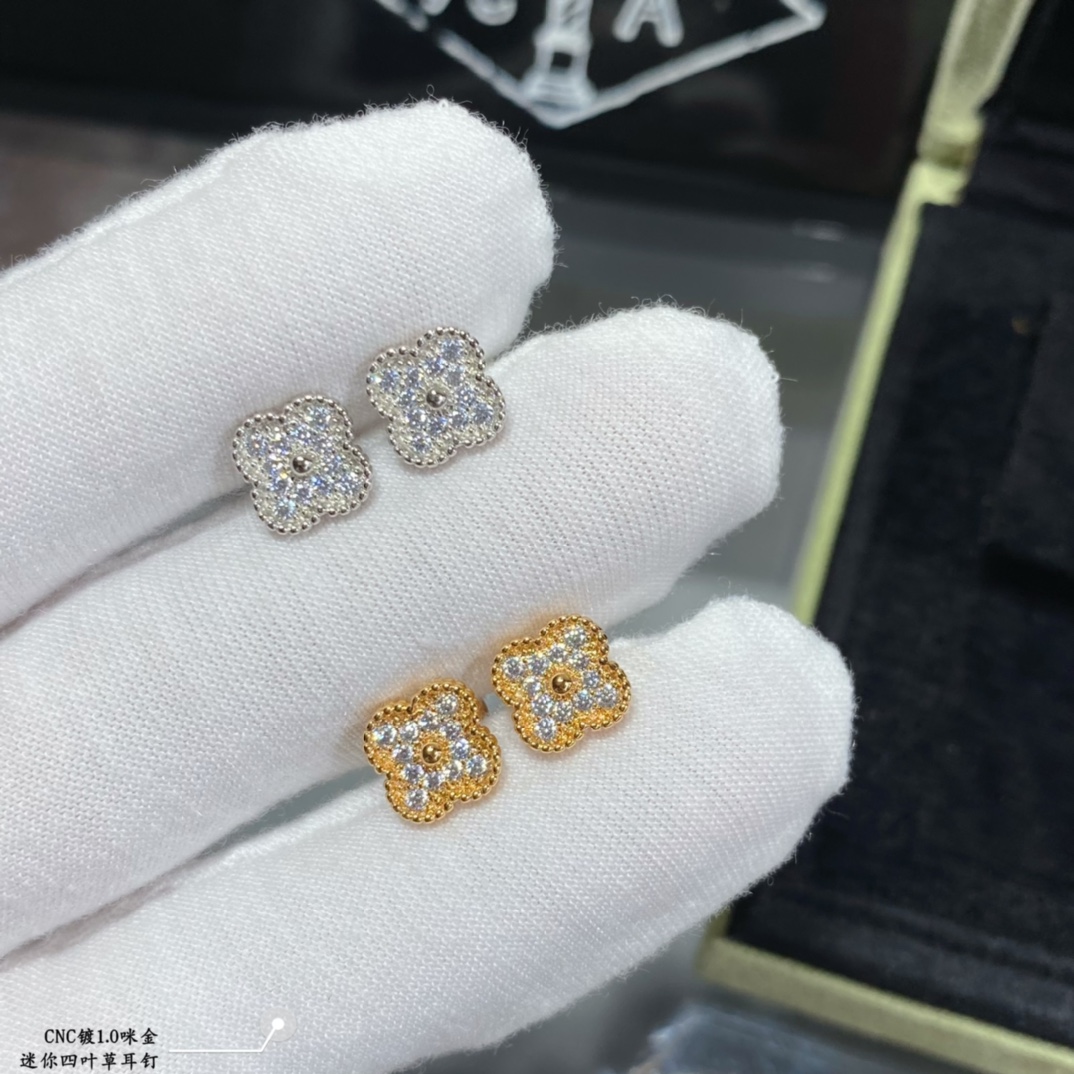 VCA Full Diamond Vintage Alhambra Earrings - Original Replica Club